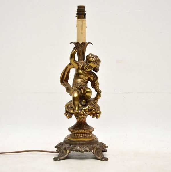 Antique Brass Cherub Table Lamp Vinterior Sold Antique Brass Cherub Table Lamp