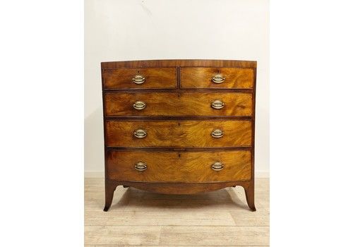 Antique Georgian Regency Flame Mahogany Bow Front Chest Of Drawers