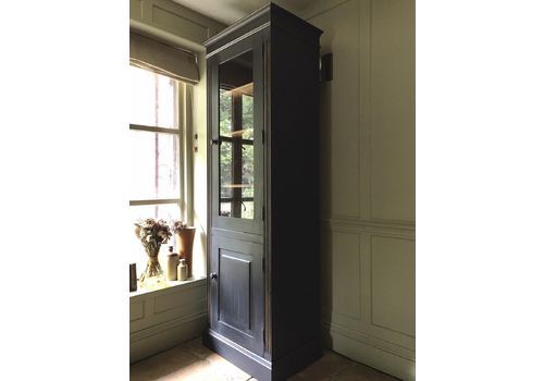 Tall Late C20th Glazed Black Painted Pine Display Drinks China Bathroom Cabinet