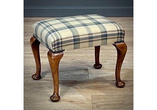 Attractive Vintage Small Mahogany Newly Upholstered Tartan Stool