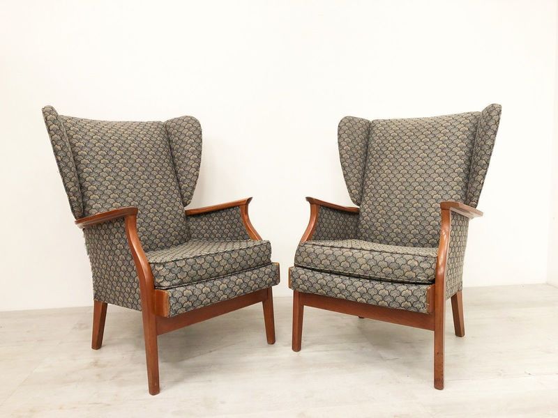 Matching Pair Of Vintage Mid Century Parker Knoll Wing Back Arm Chairs