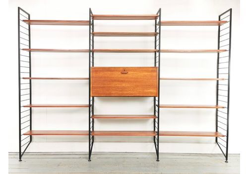 Teak Mid Century Ladderax Three Bay Wall Unit Bookcase Shelving System