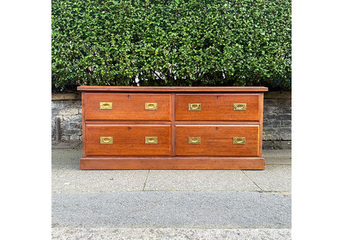 Solid Wood Campaign Style Low 2 Over 2 Chest Of Drawers | Tv Unit | Storage Seat