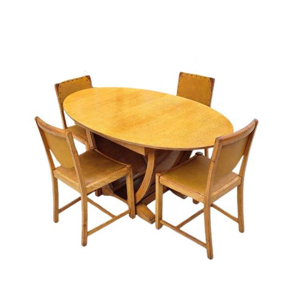 Stunning Art Deco Oak Dining Table And Four Chairs Vinterior