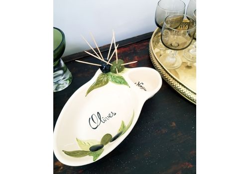 French Olive Serving Dish With Cocktail Stick Holder