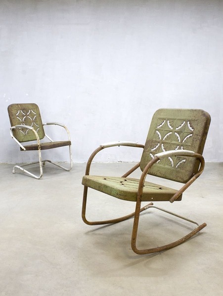Vintage Metal Lawn Chair Patio Outdoor Rocking Chair American Vinterior
