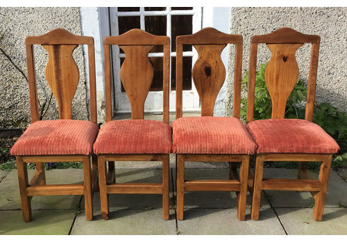 Set Of 4 Vintage Extra Chunky Solid Wood High Back Arm Chairs