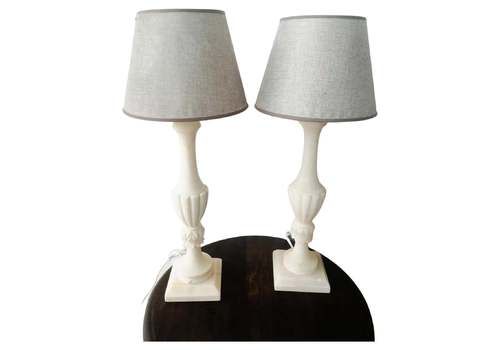 Extra Large Alabaster Table Lamps White Color (Without Screens)
