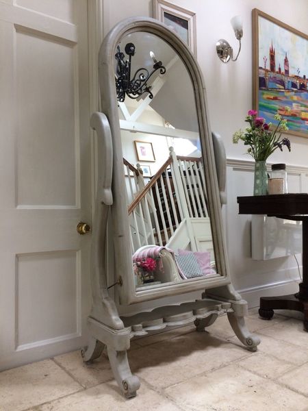 Large French Antique Style Cheval Swivel Mirror Painted Grey Full Cheval Swivel Mirror Painted Grey