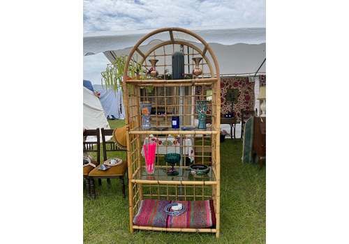 Mid Century Bamboo & Cane Etagere