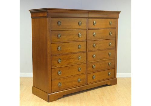 Stunning Grange Brown Cherry Wood Tall Chest Of Drawers 14 Drawers Plinth Base