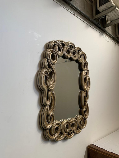 Mirror With Filiform Lines In Lacquered And Gilded Resin For Lam Lee Group 1990s photo Home Decor