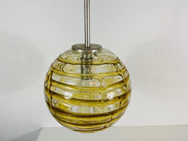 1 Of 7 Round Amber Crystal Ice Glass Bowl By Doria, 1970s, Germany photo for sale