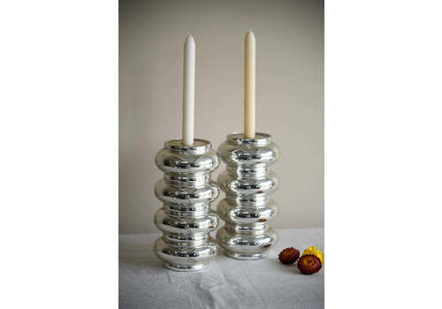 Pair Silvered Glass Candlesticks