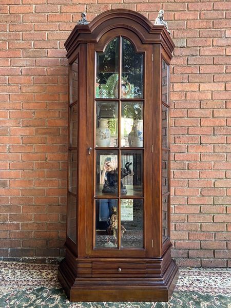 Fine Georgian Style Berger Master Tall Curved Display Cabinet In Solid Elm Wood photo furniture