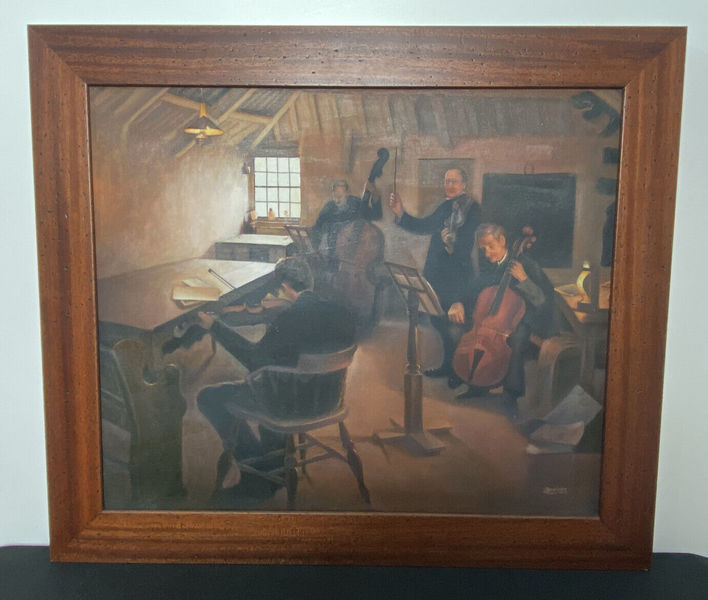 String Quartet Interior Scene Oil On Canvas Signed By Artist L Barnes photo furniture