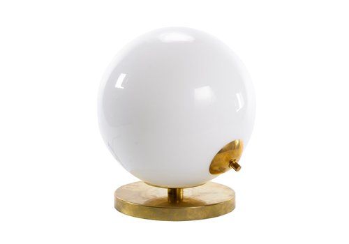 Spherical Table Lamp In Opal Glass And Brass