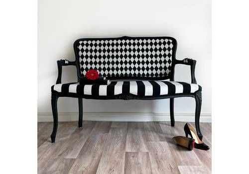 Black And White Louis Style Two Seater Chair