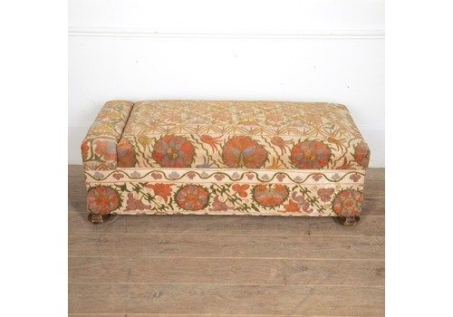 Charming Antique Early 20th Century Rectangular Upholstered Box Ottoman Stool