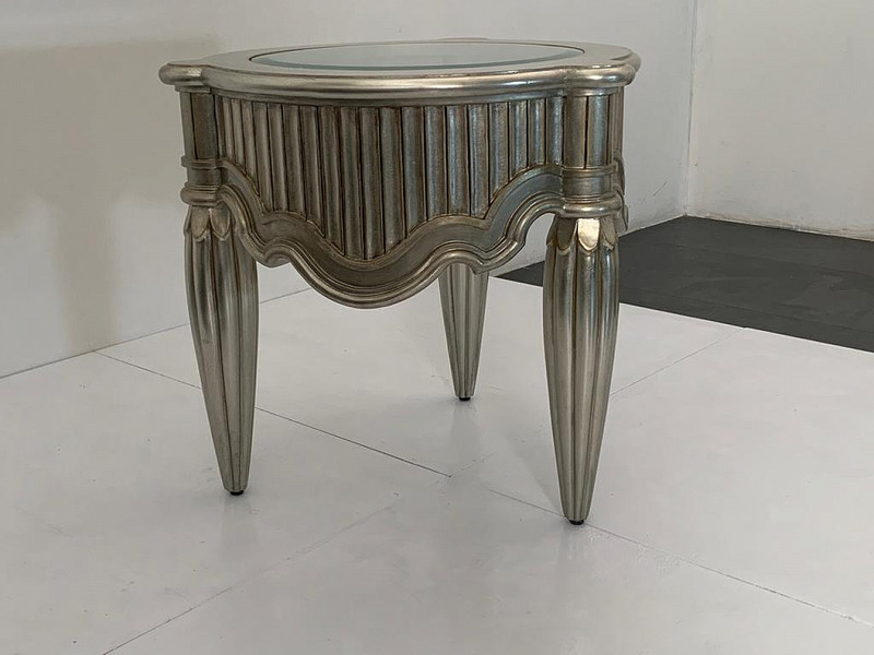 Silver Covered Coffee Table With Glass Top By Lam Lee Group, 1990s ...