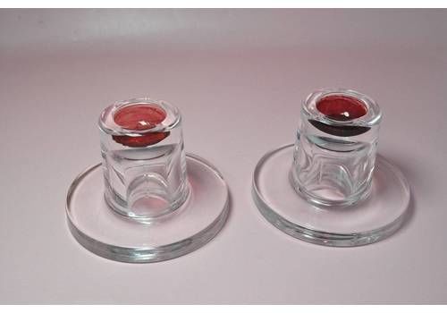 Glass Candlesticks With Red Glass Interior