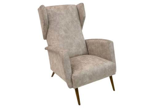Gio Ponti Mid Century Modern Italian Velvet "Alata" Lounge Chair, 1950s