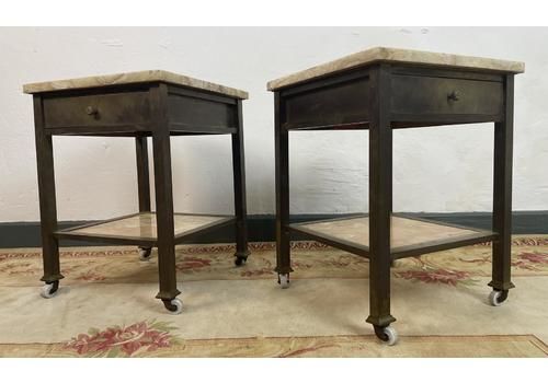 Antique French Pair Of Brass & Marble Bedside Cabinets Side Tables