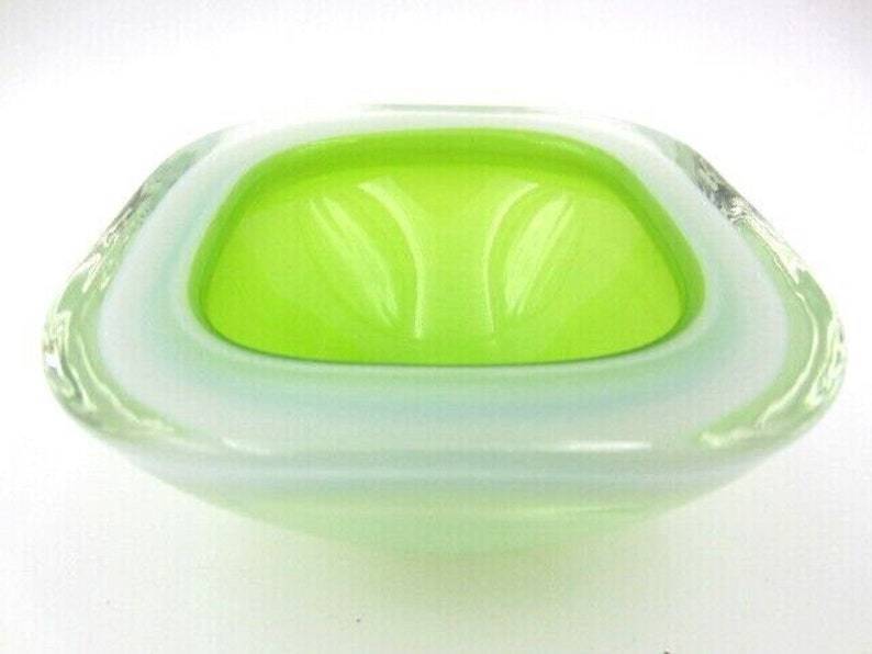 Cenedese Era Thick Sommerso Lime Green Opaline Art Glass Square Murano