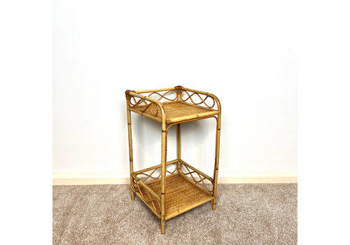 Vintage Rattan Bamboo Bedside Table, Boho Retro