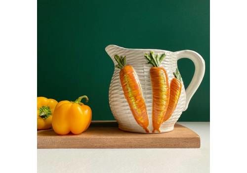 Large Vintage Majolica Pitcher Jug | Embossed Carrot Textured Vase | Vintage Homeware