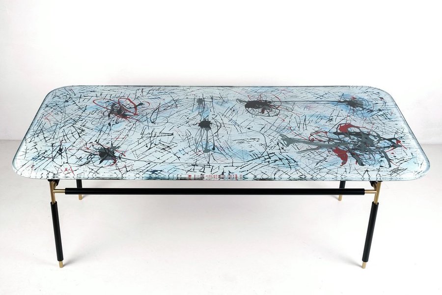 Painted Glass Coffee Table By Dubé (Duilio Bernabé) For Fontana Arte
