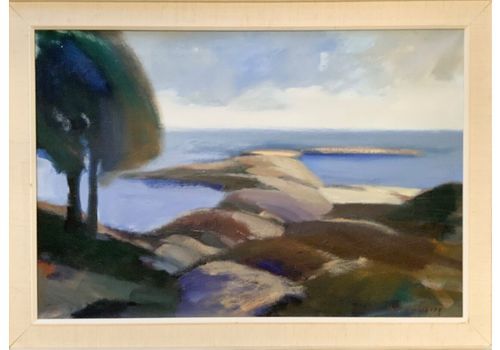 Vintage Seaside Landscape Oil On Canvas, Signed V. Oberg, Framed