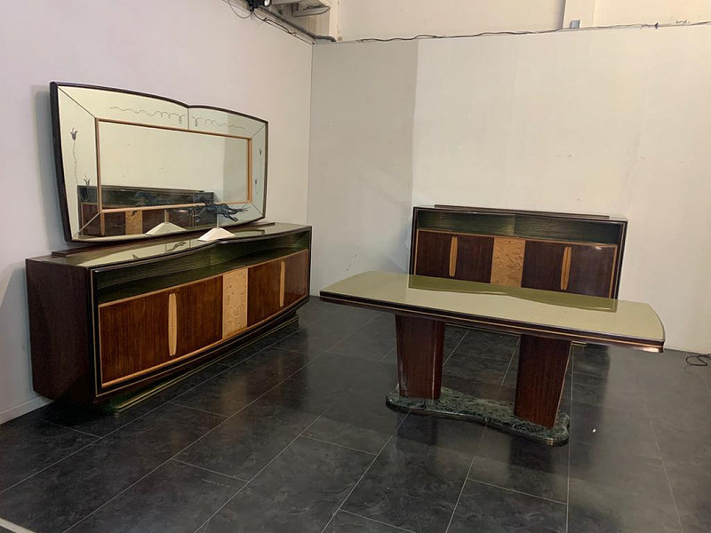 Sideboard, Bar Cabinet, Mirror And Table By Vittorio Dassi, 1940s photo for sale