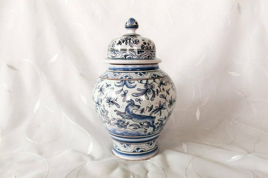 Blue And White Portuguese Conimbriga Ceramic, Portugal Ginger ,Lidded