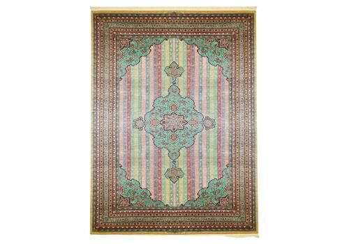Oversized Carpet Striped Rug, Fine Exclusive Handmade Wool Silk Kurdish Rug