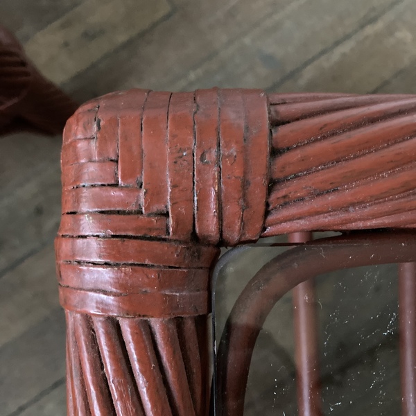 Red Rattan Side Tables, 1970s, Vintage photo furniture