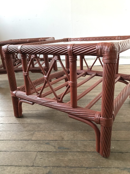 Red Rattan Side Tables, 1970s, Vintage photo Furniture