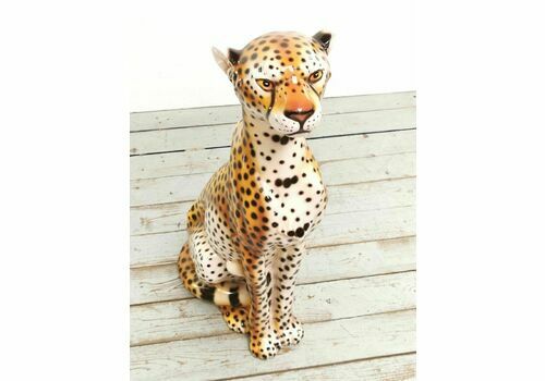 20th Century Italian Hand Painted Ceramic Cheetah Statue