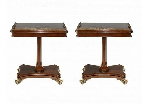 Pair Regency End Tables Mahogany Brass Gallery Side