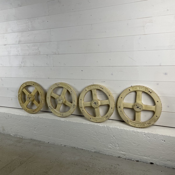 Set Of 4 Reclaimed Resin Foundry Cog Patterns photo for sale