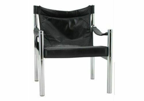 1970s Black Leather And Chrome Safari Chair By Johanson Design, Markaryd