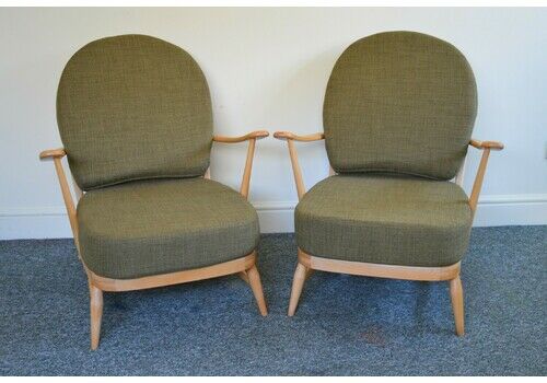 A Pair Of Ercol 203 Windsor Armchairs In Soft Green