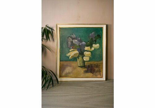 Midcentury Floral Still Life, Oil On Board