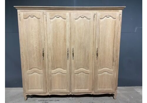 Vintage Rustic French Oak 4 Door Flat Top Armoire Breakdown Wardrobe For Easy Access