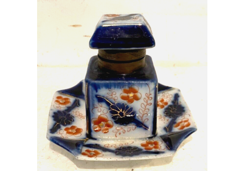 Polychrome Porcelain Inkwell Decorated With 20th Century Flowers