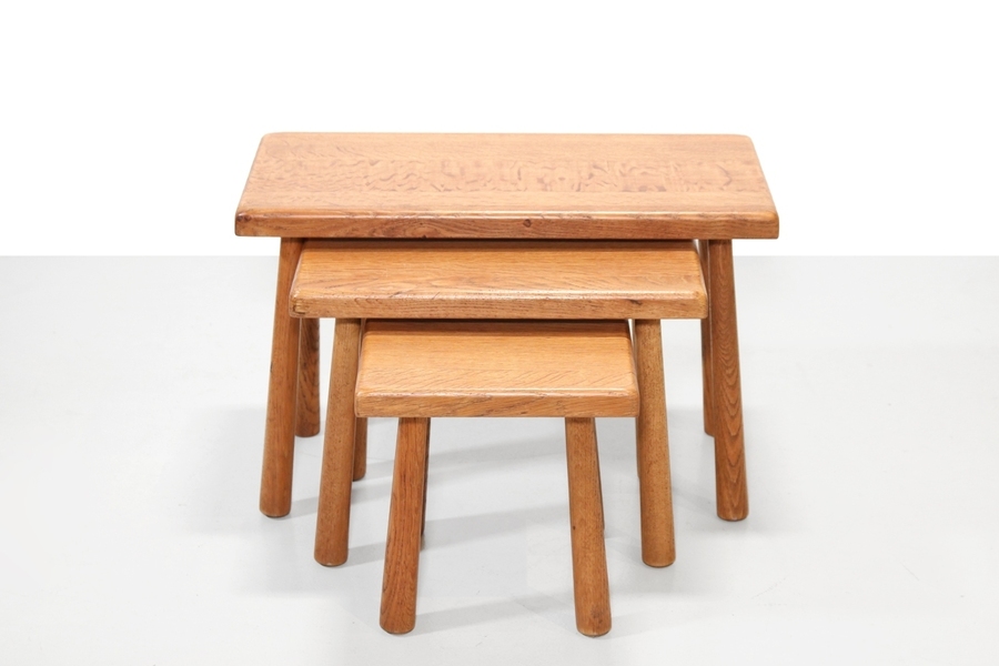 Set Of Solid Oak Brutalist Nesting Tables, The Netherlands 1970 photo furniture