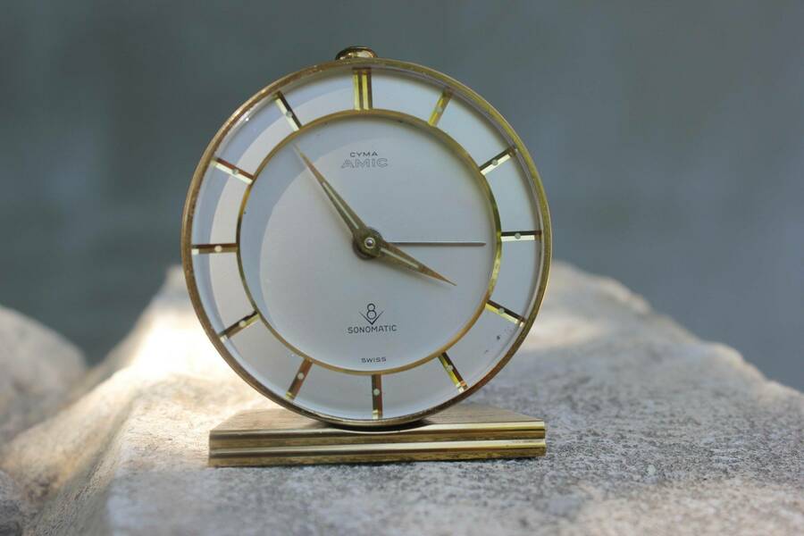 Cyma Amic Sonomatic Swiss Brass Mechanical Alarm Clock, 15 Fifteen