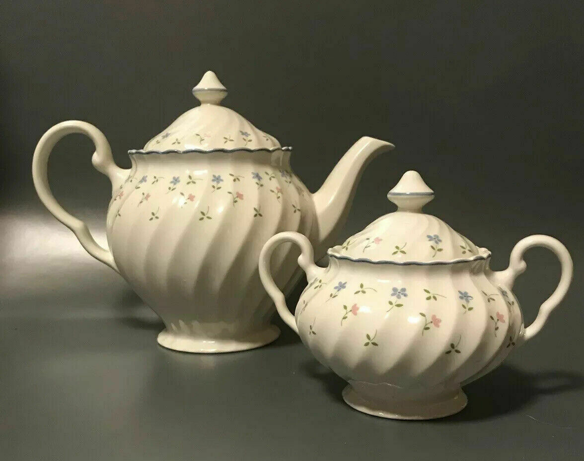 Johnson Brothers Melody Pattern Teapot Lidded Sugar Bowl Blue Floral China Vinterior