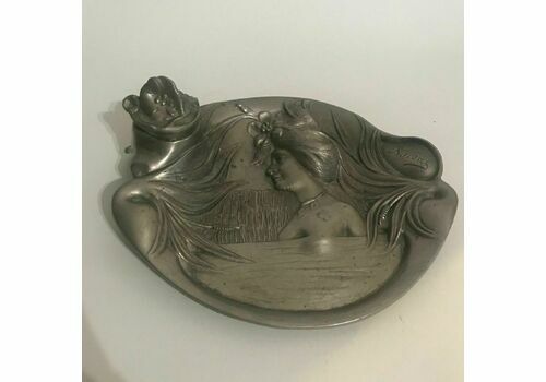 1880s Striking & Rare French Pewter Art Nouveau Inkwell Signed Vidal 1831 1892