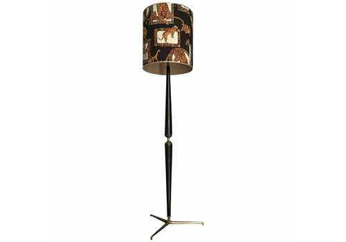 Floor Lamp Ico Parisi #Stile# Wood Brass Fabric Lampshade, 1950, Italy